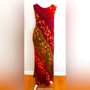 Vintage 90s Carol Little Slip Sheath Sleeveless Rayon Dress Batik Tribal Style 8